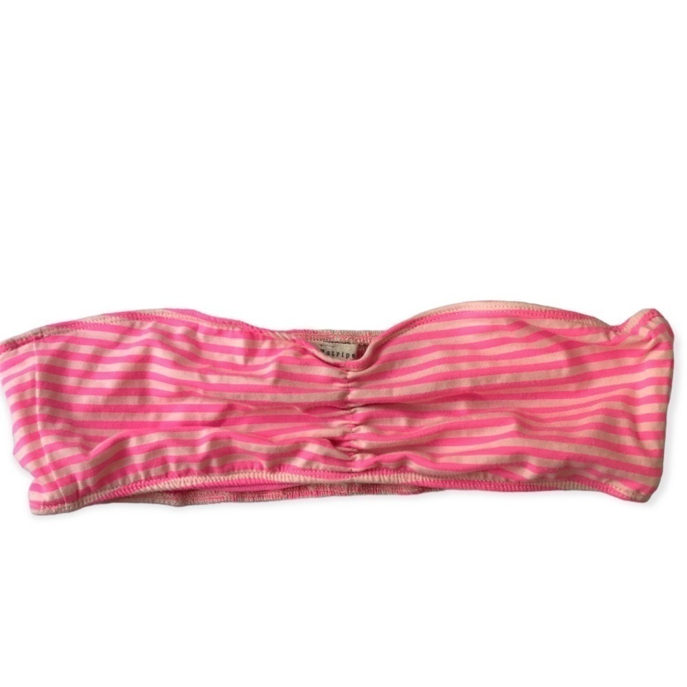 3/ $15 Check and stripe neon pink and beige stripe smock tube top